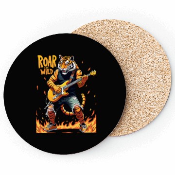 Discover Roaring Guitarist Tiger Plays Electric Guitar Coasters