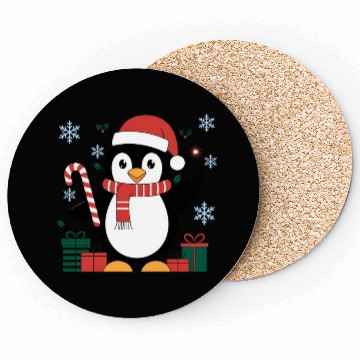Discover Cute Christmas Penguin - Candy Cane and Gifts Coasters