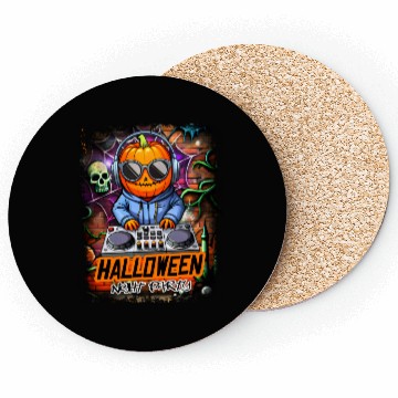 Discover Halloween Night Party DJ Pumpkin Coasters