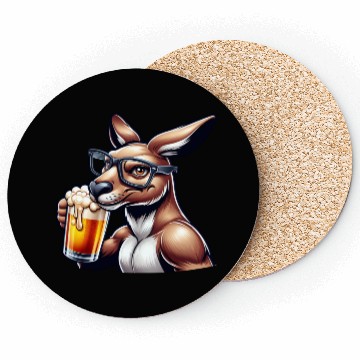 Discover Kangaroo with Glasses Drinking Beer Coasters