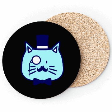 Discover Sir Cat Gentleman Top Hat Monocle Glasses Rich Guy Coasters