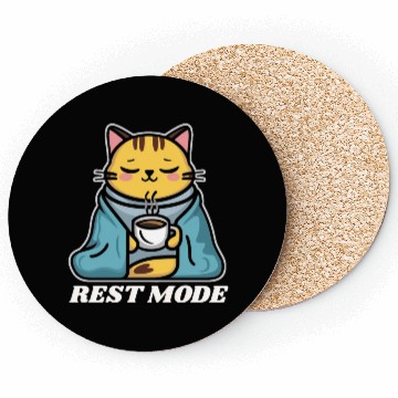 Discover Rest Mode Cat With Coffee Coasters