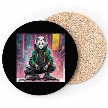 Discover Urban Cyberpunk Cat Rebel Coasters