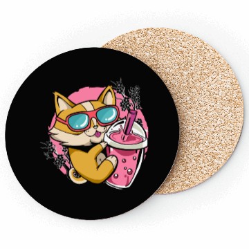 Discover Kitten Kawaii Boba Milk Tea Drinking Cat Coasters