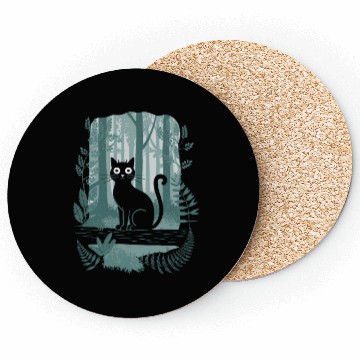 Discover Cottagecore Black Cat In enchanting Forest Coasters