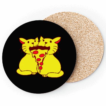 Discover 2 Cats Food Salami Pizza Fast Food Fun Hunger Team Coasters