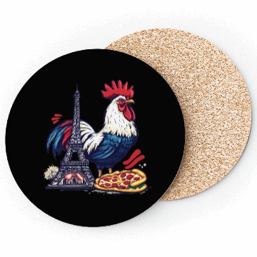 Discover French Pride: Rooster with Eiffel Tower and Pizza Coasters
