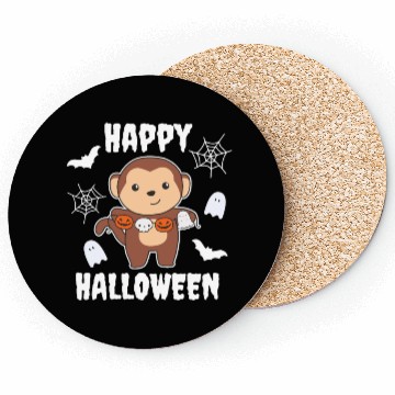 Discover Monkey Happy Halloween Pumpkin Bat Costume Coasters