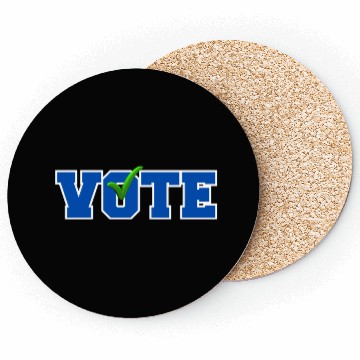 Discover Bold Blue "VOTE" with Green Checkmark Election Coasters