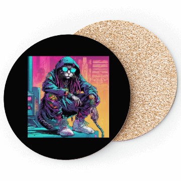 Discover Cyberpunk Rastafari Cat Coasters