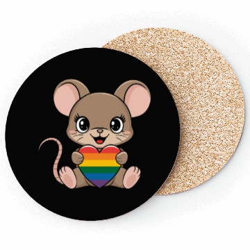 Discover Cute Mouse Holding LGTBQ Rainbow Heart Coasters