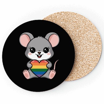 Discover LGTBQ Cute Mouse Holding Rainbow Heart Coasters