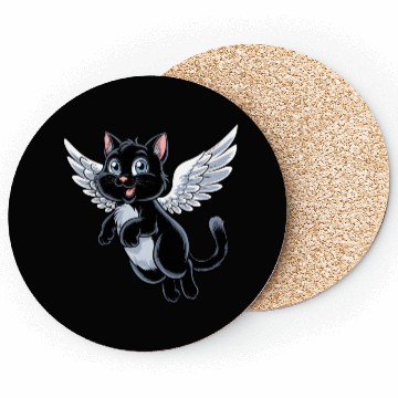 Discover Black Cat with Angel Wings Coasters
