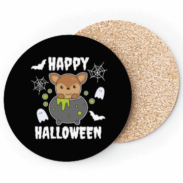 Discover Deer Happy Halloween Cauldron Bat Coasters