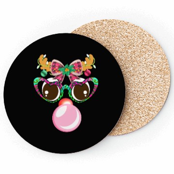 Discover Reindeer face Blowing Bubble coquette bow Xmas Coasters