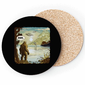 Discover Funny UFOs Bigfoot Sasquatch Introvert Loch Ness Coasters