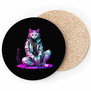 Discover Cyberpunk Rastafarian Cat Coasters