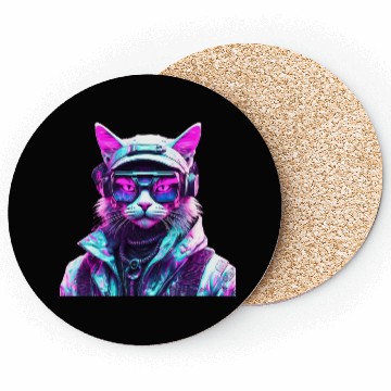 Discover Mystical Cyberpunk Bad Cat Coasters