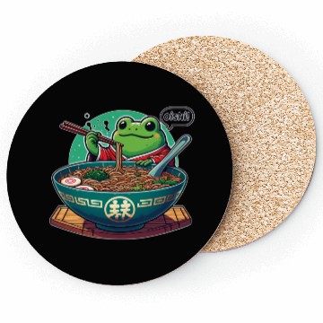 Discover Cute Frog Enjoying Ramen - Oishii! Coasters