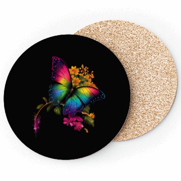 Discover rainbow butterfly on flower Coasters