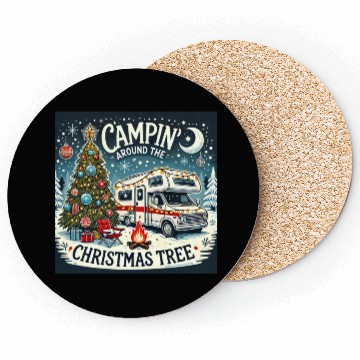 Discover campin around christmas tree final correct Coasters