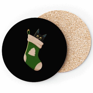 Discover Black cat in Christmas stocking Coasters