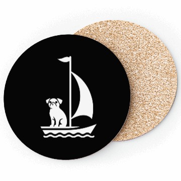 Discover Pug in Boat Silhouette Sailing Minimalist Coasters