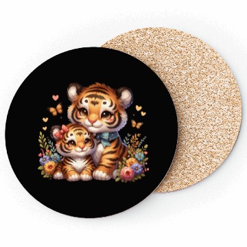 Discover Adorable Tiger Cubs Surrounded by Butterflies and Coasters