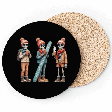 Discover Cozy Winter Skeletons | Snowboard & Coffee Coasters