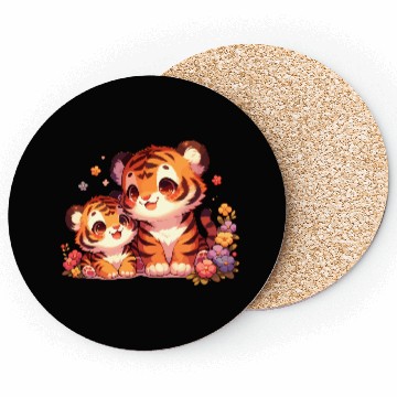 Discover Adorable Tiger Cubs Surrounded By Flowers Coasters