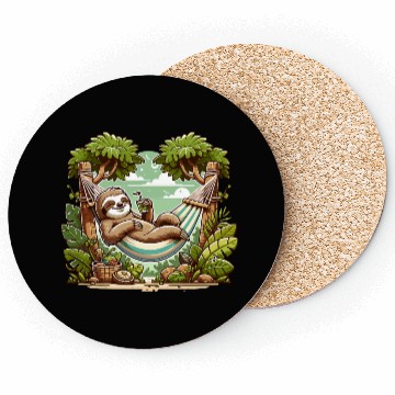 Discover Relaxing Sloth In Hammock Under Palm Trees Coasters