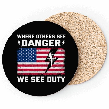 Discover American Flag Lineman Duty Danger Coasters