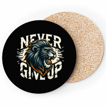 Discover Never Give Up Fiery Lion Motivational Coasters