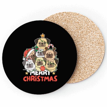 Discover Pug Christmas Tree Merry Christmas Coasters