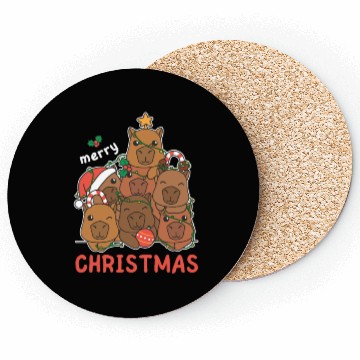 Discover Capybara Christmas Tree Merry Christmas Coasters