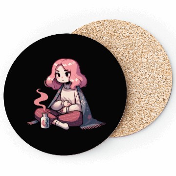 Discover Cozy Anime Girl with Warm Drink Coasters