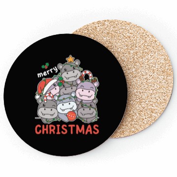 Discover Hippo Christmas Tree Merry Christmas Coasters