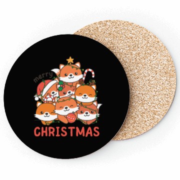Discover Fox Christmas Tree Merry Christmas Coasters