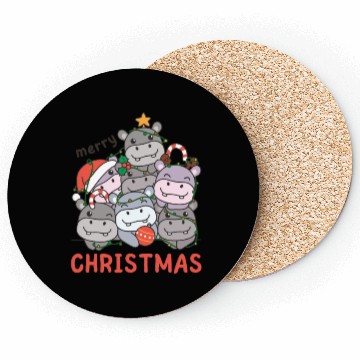 Discover Hippo Christmas Tree Merry Christmas Coasters