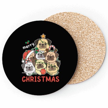 Discover Pug Christmas Tree Merry Christmas Coasters