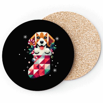 Discover Beagle in a colorful Christmas stocking Coasters