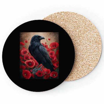 Discover Raven Red Poppies Gothic Nature Art natural Coasters
