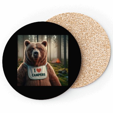 Discover I love campers Grizzly bear with bib Coasters