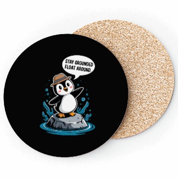 Discover Stay Grounded Float Around Mindfulness Penguin Coasters