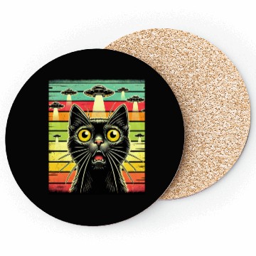 Discover Fun Cat sunset Galaxy Cat Spaceship Alien Cat UFOs Coasters