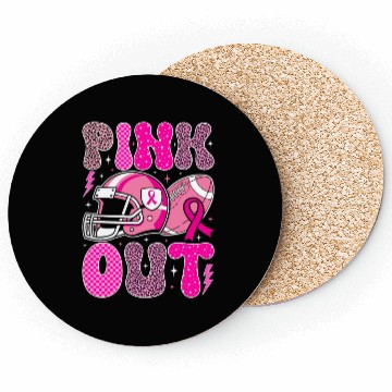 Discover Pink Out Breast Cancer Football Mom Girls Women Coasters