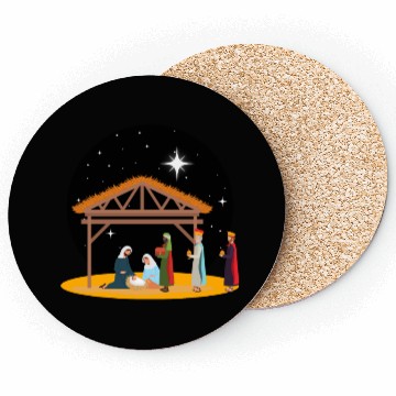 Discover Christmas Holiday Manger Nativity Scene Coasters