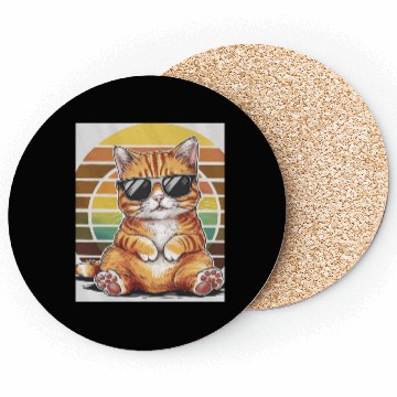 Discover Cool Orange Tabby Cat Sunglasses and Retro Sunset Coasters