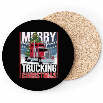 Discover Merry Trucking Christmas Festive Semi-Truck Card Coasters