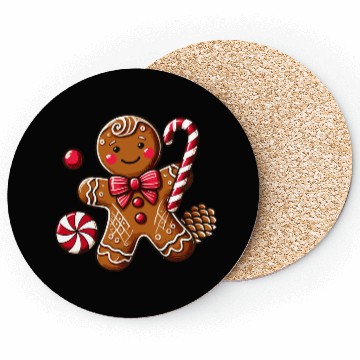 Discover Happy gingerbread man with candy cane Coasters